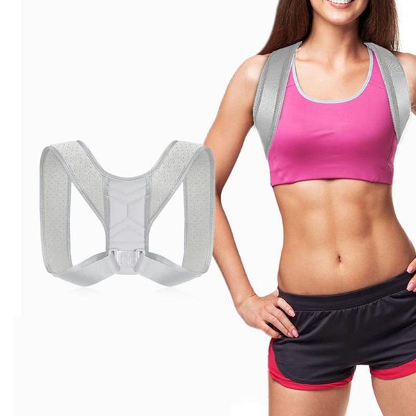 

back support adjustable posture corrector strap shoulder lumbar waist spine brace pain relief orthopedic belt, Black;blue