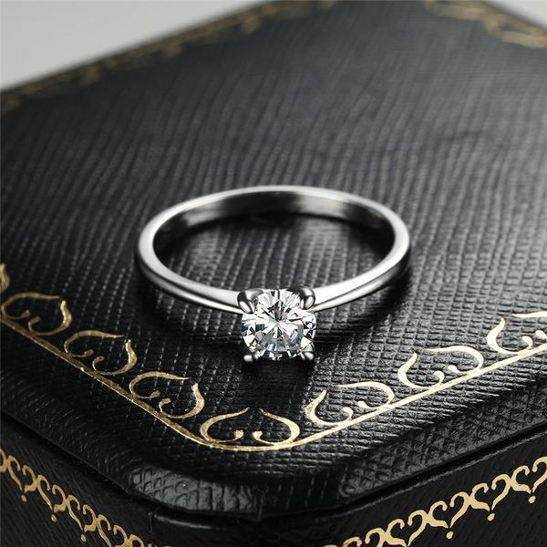 

wedding rings small round white zircon four claw engagement for women simple fashion jewelry cz stone ring female luxury, Slivery;golden