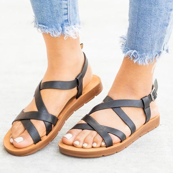 

summer shoes 2021 casual woman sandals red flat fashion ladies buckle open toe size 35-43, Black