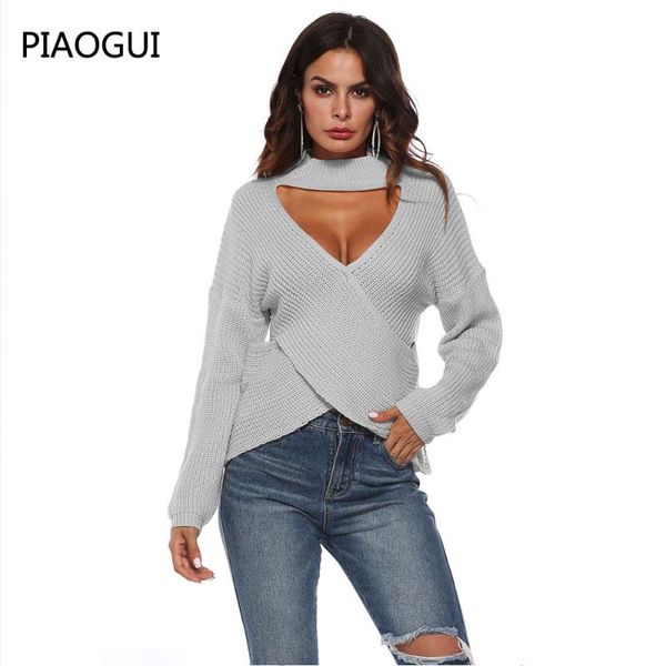 

women's sweaters 2021 spring women pullover jumper solid color knitted sweater deep v neck long sleeve cross cutout, White;black