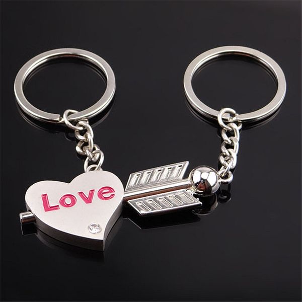 

1 pair heart & arrow couple keychain stitching keyring stainless steel keyfob lover gift valentines day jewelry, Slivery;golden