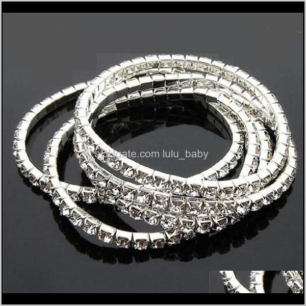 

jewelry drop delivery 2021 wedding bracelet white full elastic multilayer tennis bangle bracelets 1-5 rows clear crystal rhinestone for ladi, Black