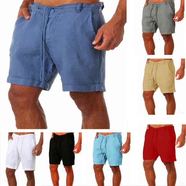 Pantaloncini di lino sottili da uomo in stile giapponese e coreano Pantaloncini da spiaggia sottili multicolori Pantaloncini di cotone e lino per vacanze hawaiane H1210