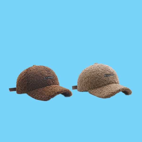 

hat female autumn and winter thickened teddy down letter baseball warm usa fashion simple versatile slim cap for men, Black;white