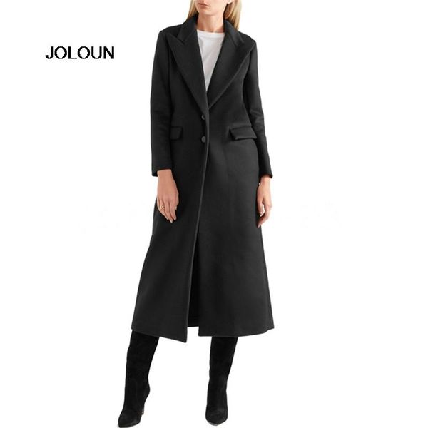 

women's wool & blends ladies coats blazer evening party trench business office elegant single breasted long vintage black coat cappotto