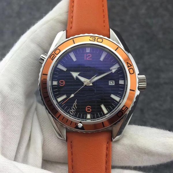 

wristwatches classic men automatic mechanical 2813 dive 007 blue orange black professional stainless steel sapphire leather watches, Slivery;brown