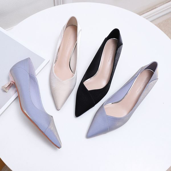

fu bridmaid sho high heeled women's thin 2021 work satin medium shallow mouth single shoe women
