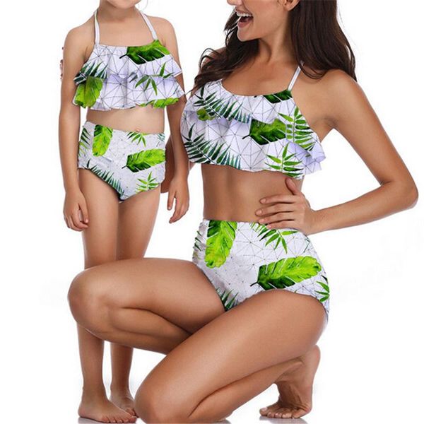 

one-piece suits family matching swimwear floral mother daughter clothes halter bikini set women girls beachwear swimming suit biquini