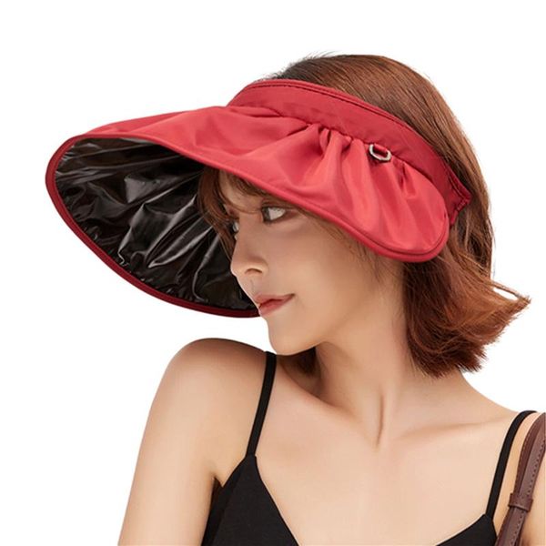 

wide brim hats female visor cap, adults solid color hollow out cap folding sun-resistant hat for spring summer, Blue;gray