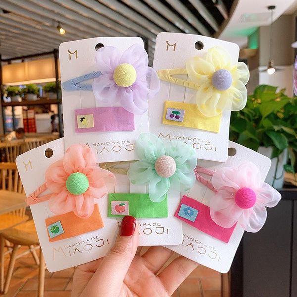 

hair accessories girls sweet net yarn flower hairpin cute baby solid color square bb clip fruit for women fashion, Slivery;white