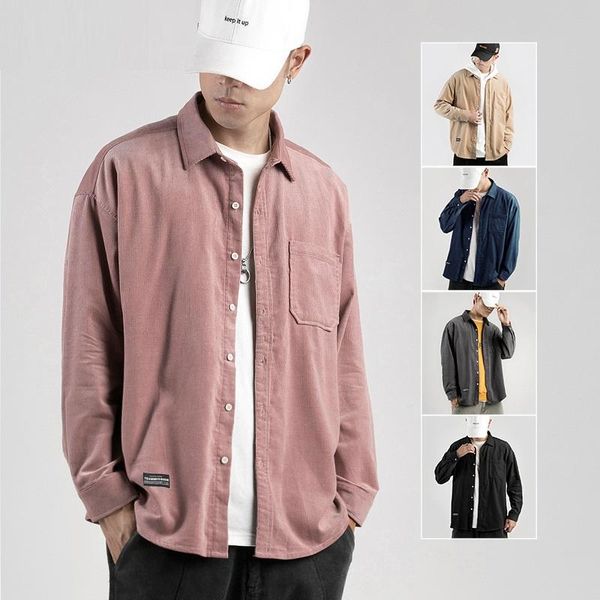 

men's casual shirts spring 2021 men slim fit mens long sleeve solid color lapel shirt japanese style streetwear tracksuit, White;black