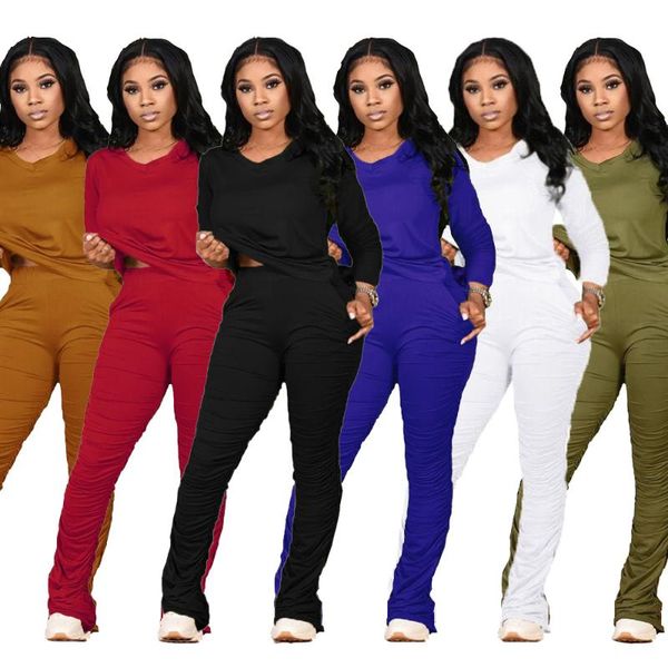 

casual women two piece set joggers pleated stacked sweatpants tracksuit sportsuit long sleeve winter suit for women's pants & capris, Black;white