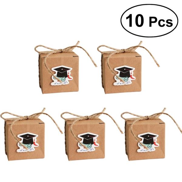 

greeting cards 10pcs vintage kraft paper graduation candy treat boxes gift with doctoral tag for party favors (blue diploma)