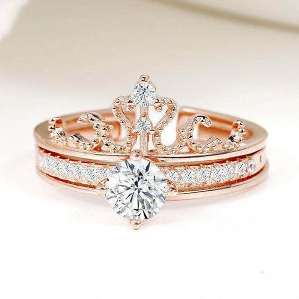 

wedding rings 100 languages i love you ring with box two in one crown female bridal projection memory romantic jewelry, Slivery;golden