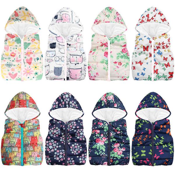 

floral children waistcoat hooded baby girl sleeveless jacket fashion hoodies boy vest kids weskit outfit clothes outerwear 210413, Blue;gray