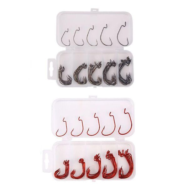 

fishing hooks 51 pcs hook carbon steel wide crank offset fishhook for soft lure bass barbed carp tackle worm with box
