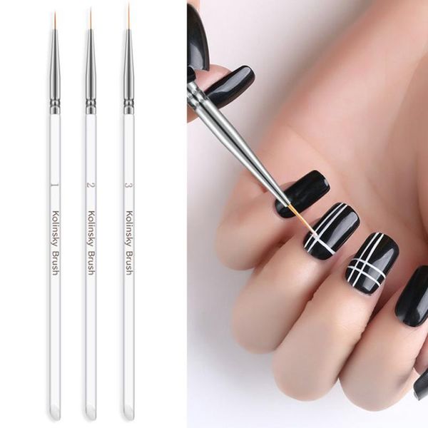 

nail brushes 3pcs/set transparent gel art line painting crystal acrylic thin liner drawing pen manicure tools set, Yellow