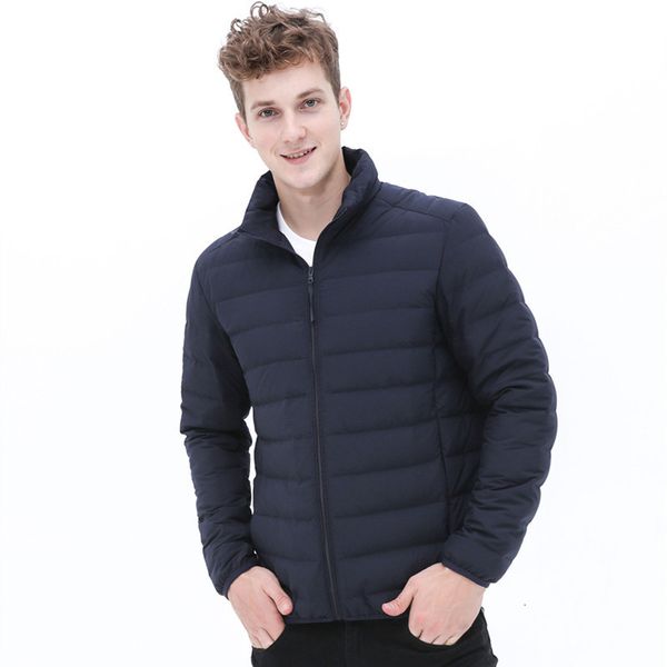 

winter lover solid windproof bubble jacket 90% white duck down men lightweight outerwear puffer, Black