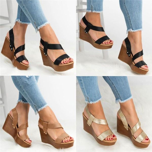 

sandals women wedge platform summer slip on ladies high heels shoes fashion open toe casual female footwear 2021, Black