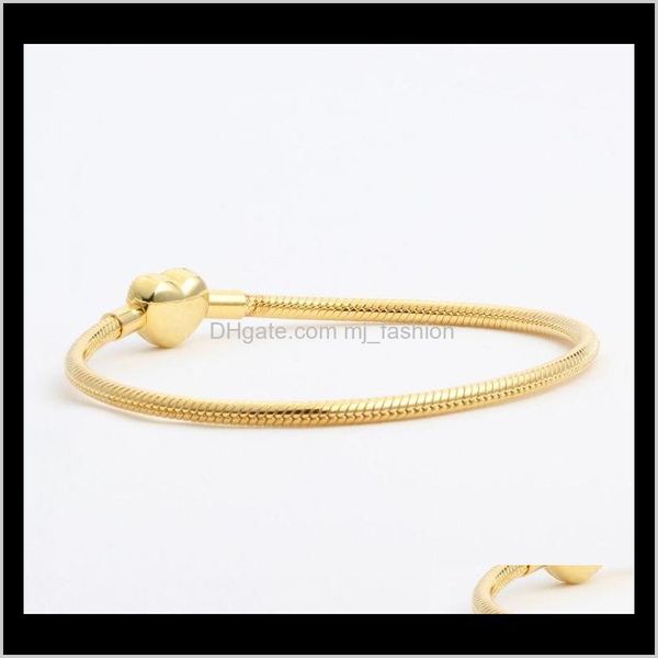 Bracelets de charme Bijoux Grossiste - Amour Cz Diamant Pour Pandora 925 Sterling Sier Plaqué Or 18 Carats En Forme De Coeur Serpent Os C