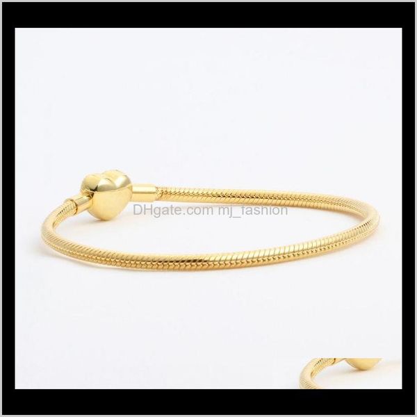 

charm bracelets jewelry wholesale- love cz diamond for pandora 925 sterling sier plated 18k gold heart shaped snake bone c, Golden;silver