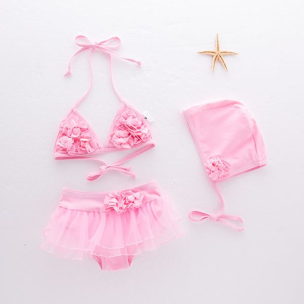 

children's split girls' flower mesh skirt bikini sling spring swimsuit 3-piece set, White;black