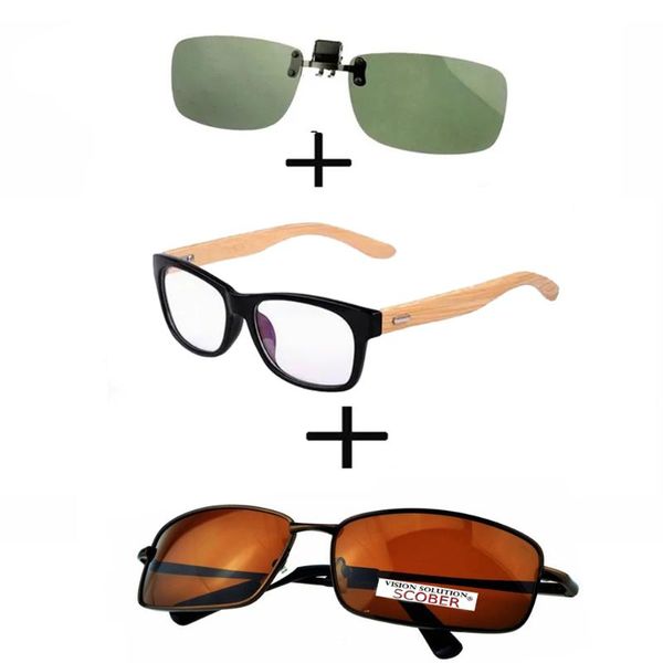 

sunglasses 3pcs comfortable wood squared reading glasses for men women + pilot metal luxury clip, White;black