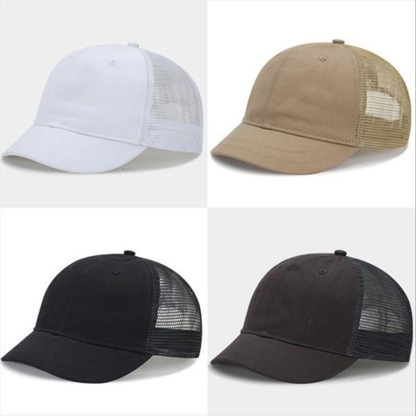 

short brim breathable solid color trucker cap men adjustable mesh korean version summer dad hat baseball, Blue;gray
