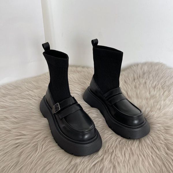

boots med heel women's rubber shoes rain clogs platform basic pu hoof flat ba, Black