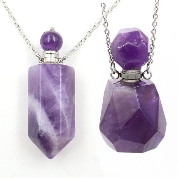 

pendant necklaces natural gems stone perfume bottle necklace crystal essential oil diffuser women chakra jewelry, Silver