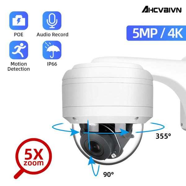 

outdoor ptz dome ip camera poe 5mp 5x optical zoom motion detection night vision ir 35m audio cctv security p2p cameras