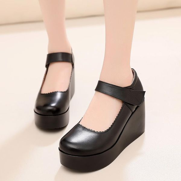 

dress shoes round toe shallow-mouth wedges thick-soled platform women black wrok