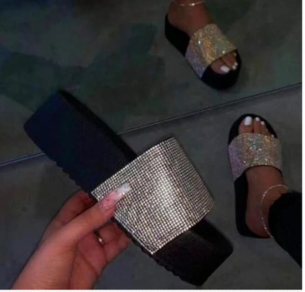 

sandals bling sequined women's shoes summer fashion thick-soled outer wear non-slip women casual lips, Black