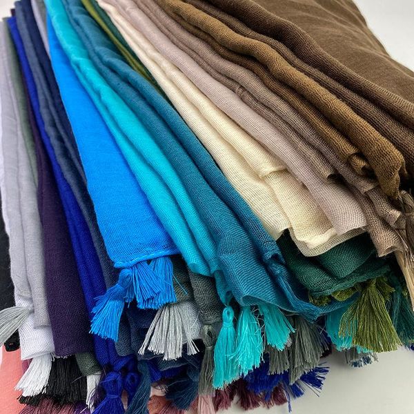 

scarves 2021 muslim women tassel hijab scarf soft solid color head turban shawls and wraps femme 90*180cm, Blue;gray