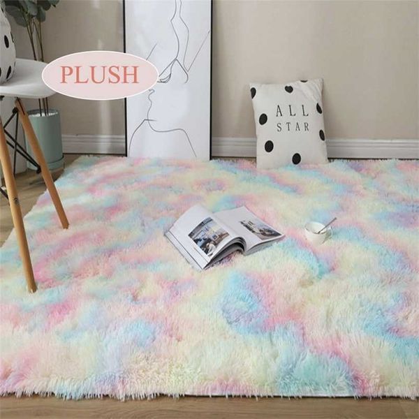 Shaggy Girl Regenbogenfarben Teppiche für Wohnzimmer 160 x 230 Push Soft Schlafzimmer Teppiche Nachttisch Kinderzimmer auf dem Boden Niedliche Matten 211204