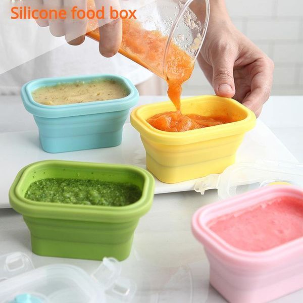 

150ml baby kids leakproof bento box snack container collapsible kawaii seperate bowl four colors fresh with lid dinnerware sets