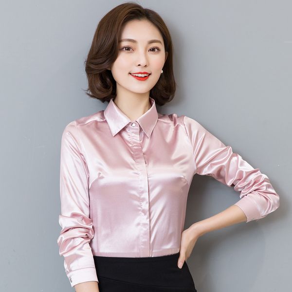 

korean fashion silk women shirts satin autumn pink blouses plus size xxxl s and femininas elegante 210427, White