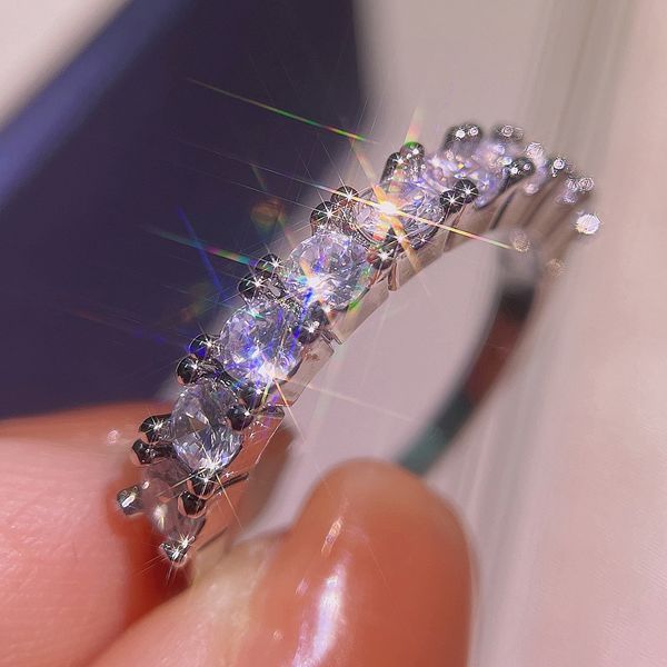 

designer ring 2022 new arrival fashion luxury s925 aaa cz zircon eternity band wedding ring for women party christmas gift jewe, Slivery;golden