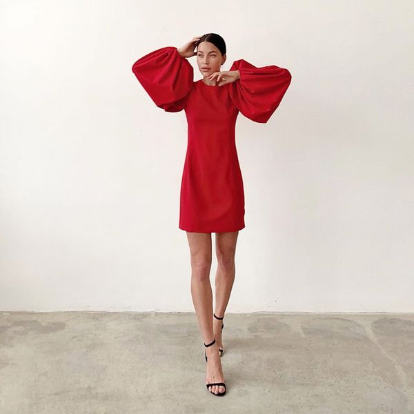 

dresses women lantern party solid o-neck mini long sleeve evening dress elegant ladies 2021 summer fashion, Black;gray