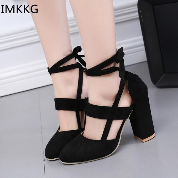 

dress shoes women pumps ankle strap thick heels plus size 35-42 2021 womens fashion platform heel high g134, Black