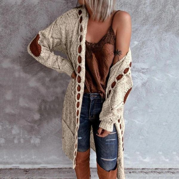 

women's knits & tees coat winter/autumn 2021 cardigan hooded patchwork knitted long women sweater for winter, White