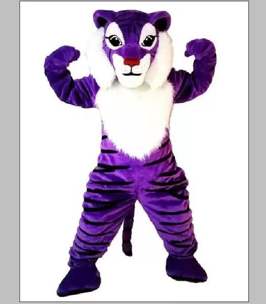 2021 Fábrica Venda Direta Roxo Tigre Mascote Trajes para Adultos Circus Christmas Halloween Outfit Fantasia Vestido Terno