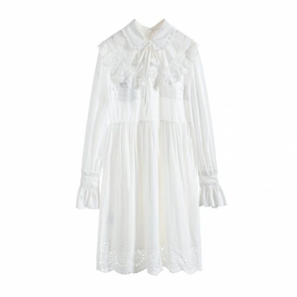 

casual dresses camia white dress elegant vintage puff sleeves lace hollow out summer women 2021 embroidered mini, Black;gray