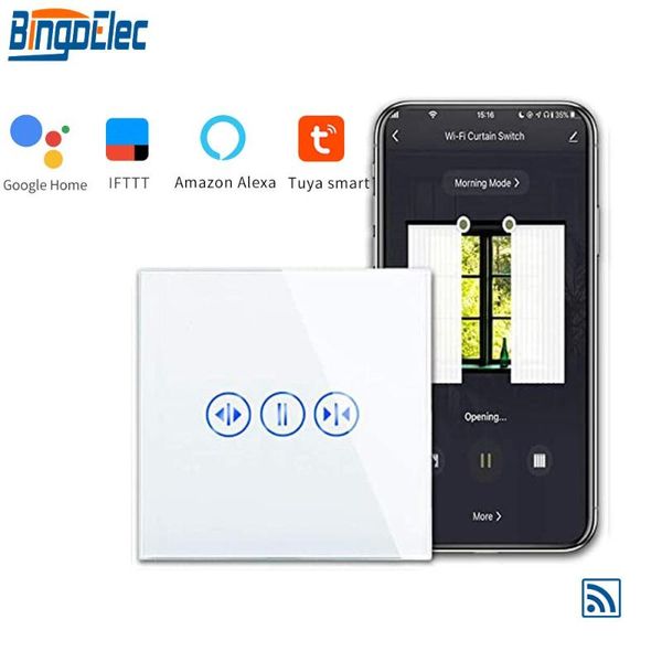 

smart home control bingoelec wifi curtain touch switch wireless remote rf 433.92 mhz wall crystal glass panel shutter