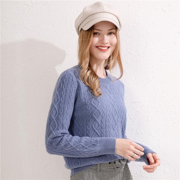 

women's sweaters lhzsyy 2021 cashmere round neck thick sweater 100%wool short twisted pullover base knit shirt long-sleeved all-match, White;black