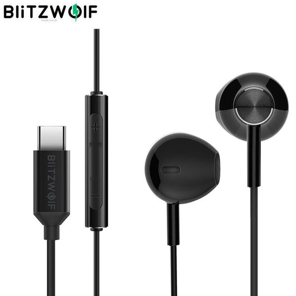 

headsets blitzwolf 14.2mm dynamic driver type-c earphone half in-ear wired earbuds hifi stereo gaming earphones meeting headset with mic