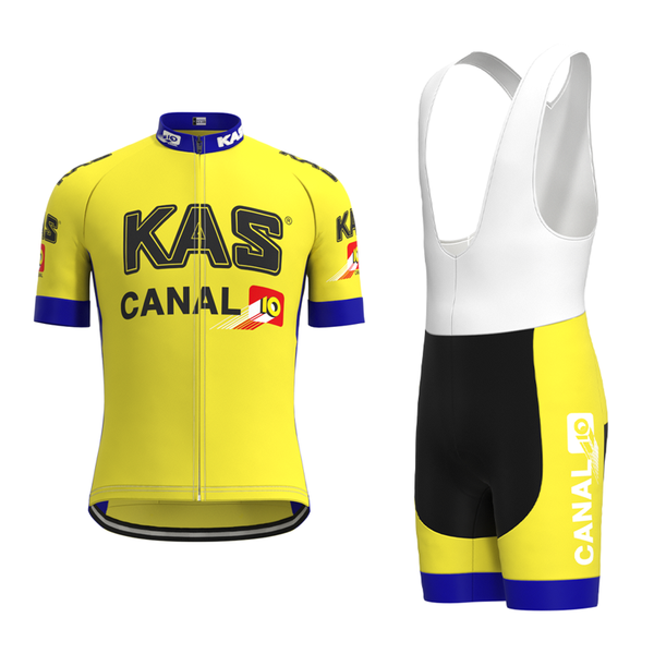 

racing sets 1988 kas team retro man yellow cycling jersey short sleeve set triathlon mtb biker suit hombre, Black;blue
