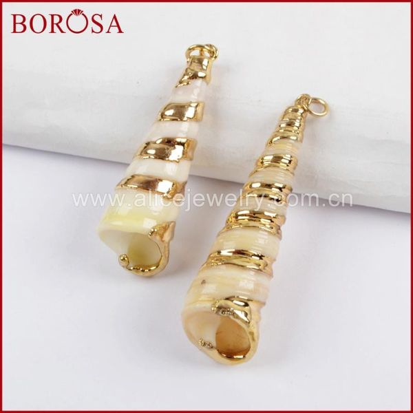 

pendants borosa 20pcs natural white long sea shell pendant with gold trim trumpet conch fashion jewelry wx1025, Black