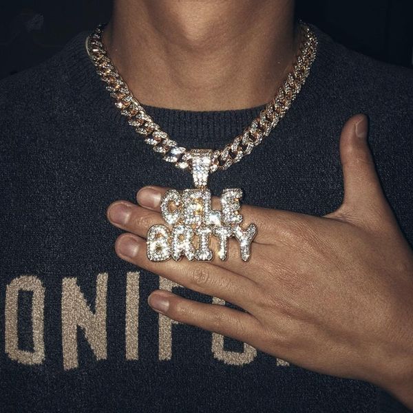 

letters cele brity pendant with big rhinestone cuban chain choker necklace for men hip hop rock jewelry gift necklaces, Silver