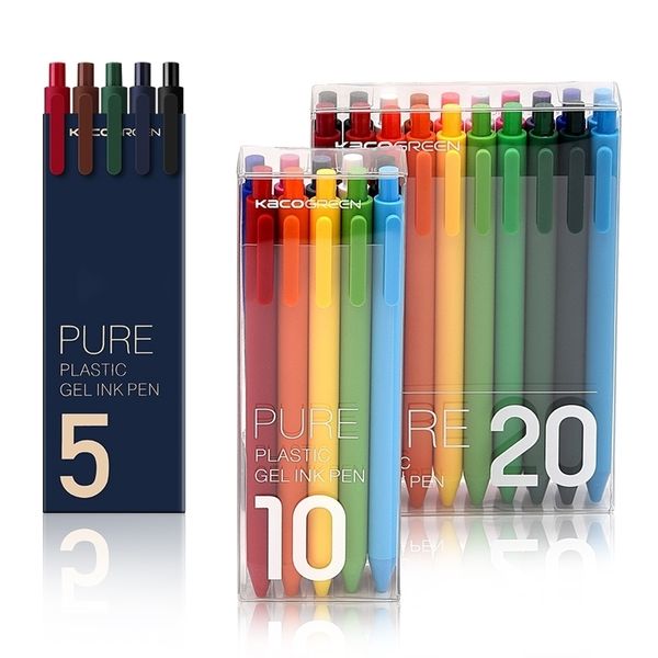 Andstal Kaco 20/10/5 Cores Retrátil Gel Pen Set 0.5mm Colorido Gel Tinta Caneta Recarga Gelpen para Escritório Escolar Penas Estacionárias 210330